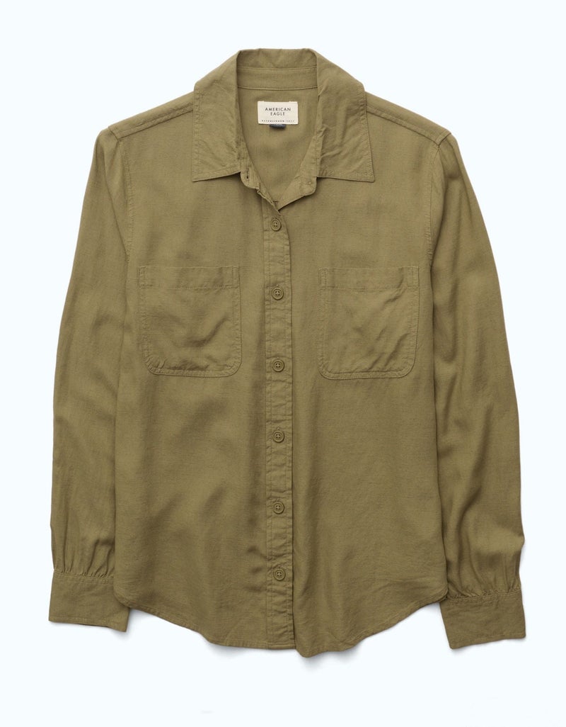 American Eagle AE Bestie Long-Sleeve Button-Up Shirt - Image 3