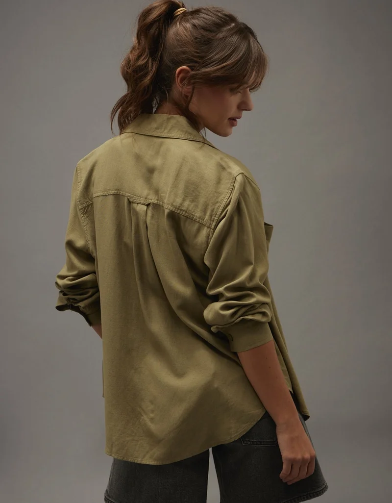 American Eagle  AE Bestie Long-Sleeve Button-Up Shirt for Women | Best Price UAE