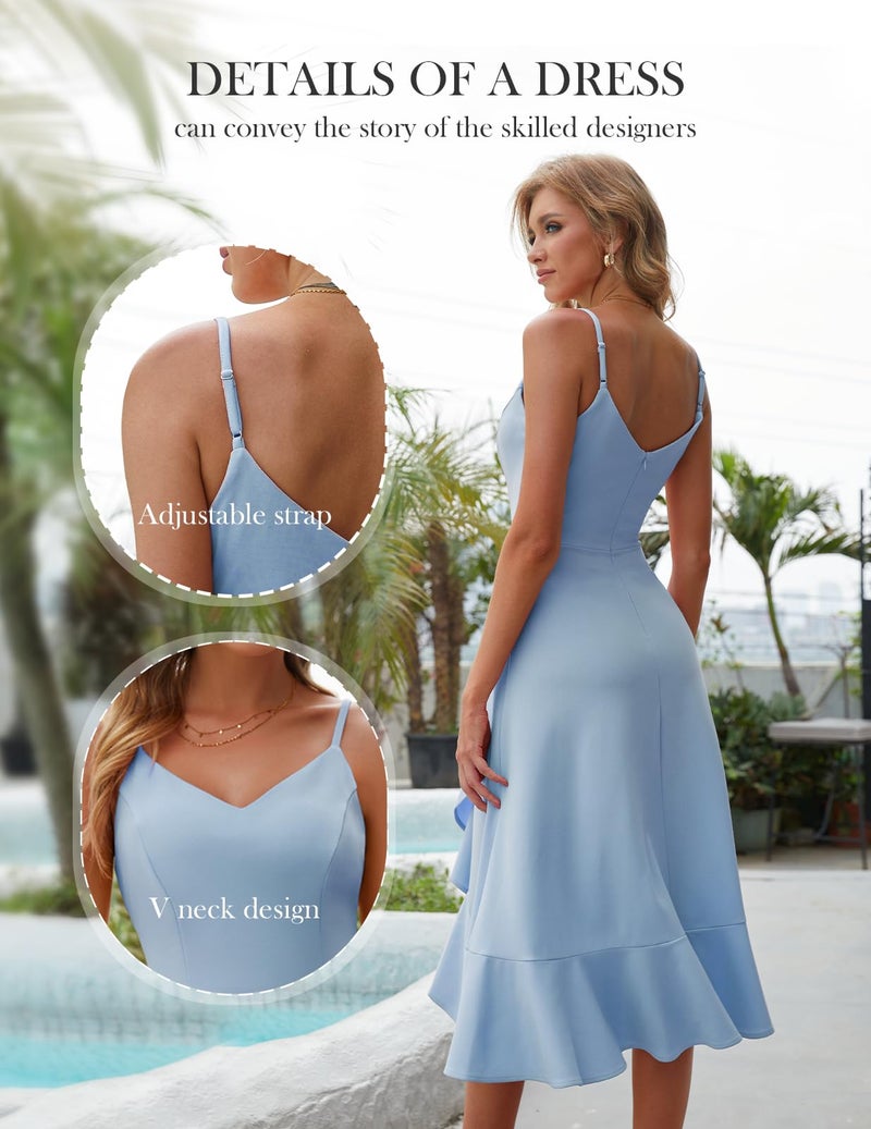 DRESSTELLS Woman's Cocktail Dress, Spring Formal Wedding Guest Church Bridesmaid Aline Evening Party Prom Midi Dresses for Teens Blue M - Image 5