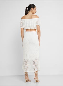 Ginger Off Shoulder Lace Detail Crop Top & Midi Skirt Coord Set  - Image 2