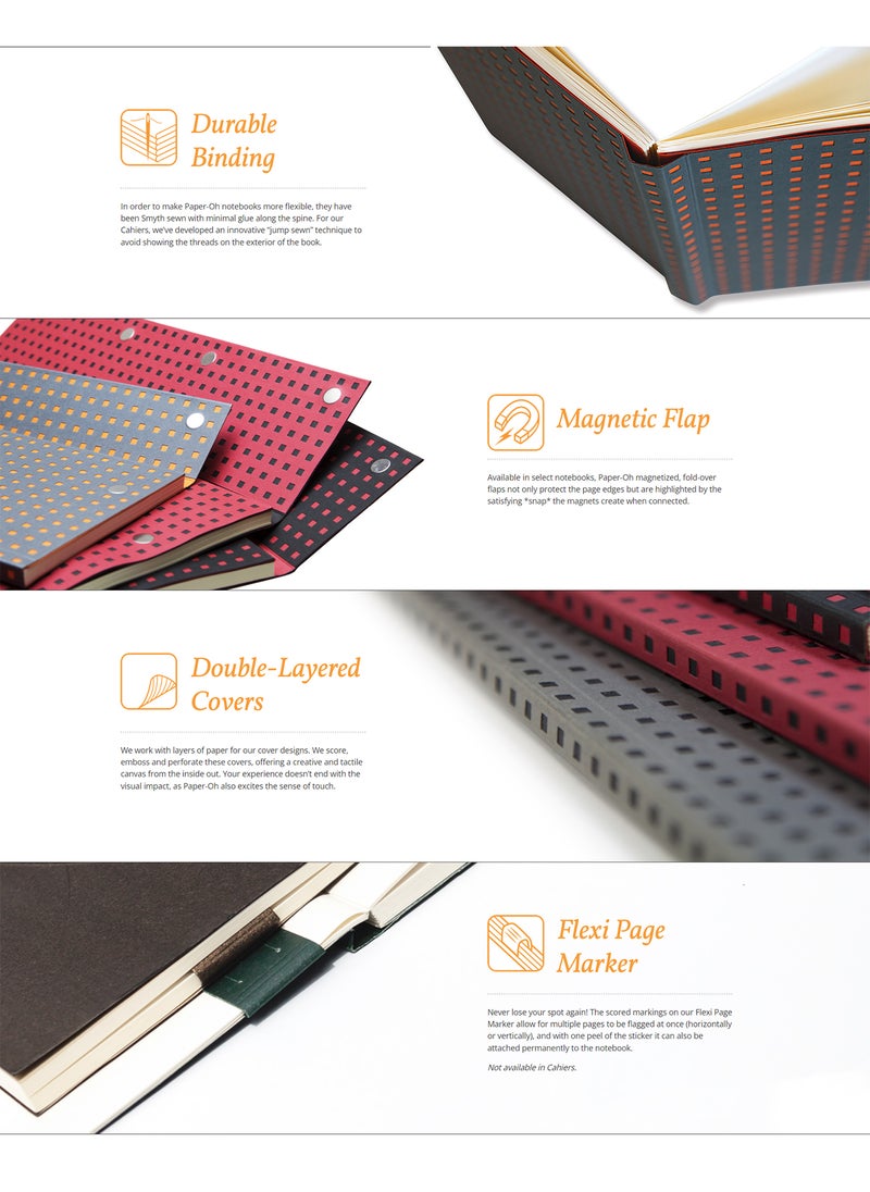 Paper-Oh Quadro Grey on Black A4 Unlined Wrap Closure 112 Pages 100gsm Notebook - Image 2