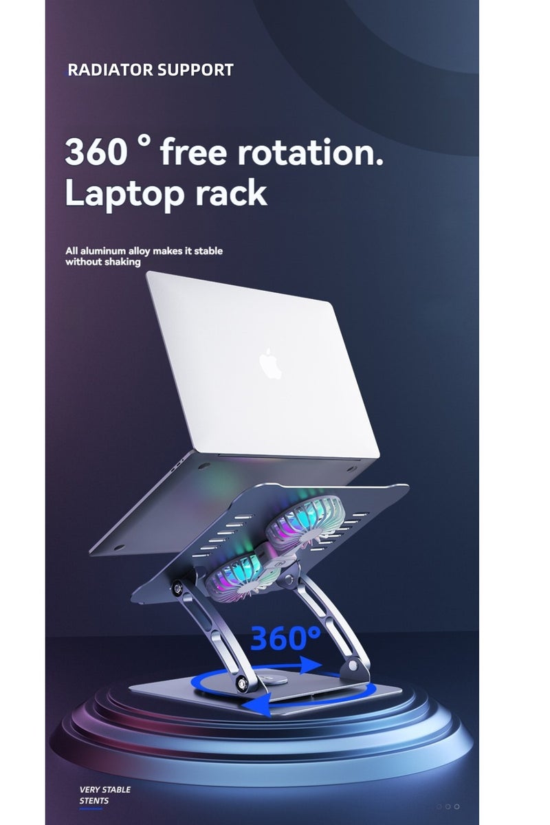 حامل تبريد عالمي من سبائك الألومنيوم الفاخر، حامل كمبيوتر محمول قابل للتعديل بزاوية 360 درجة + مع مروحة تبريد مزدوجة - حامل محمول قابل للطي - حامل كمبيوتر محمول قابل لتعديل الارتفاع +، متوافق مع أجهزة الكمبيوتر المحمولة مقاس 9-15.9 بوصة عالمي، ضروري للعمل والألعاب (فضي) محمول قابل للتعديل بزاوية 360 درجة + مع مروحة تبريد مزدوجة وإضاءة RGB - حامل محمول قابل للطي - حامل كمبيوتر محمول قابل لتعديل الارتفاع +، متوافق مع أجهزة الكمبيوتر المحمولة مقاس 9-15.9 بوصة عالمي، ضروري للعمل والألعاب (فضي) - Image 3