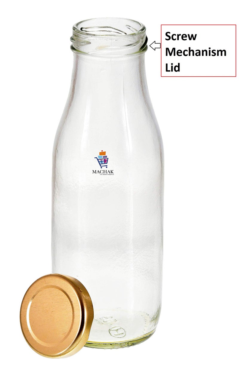 Machak Milk Bottle Glass Water Bottle For Fridge with Air Tight Cap, 300 ml, Clear (Set of 8) - Image 5