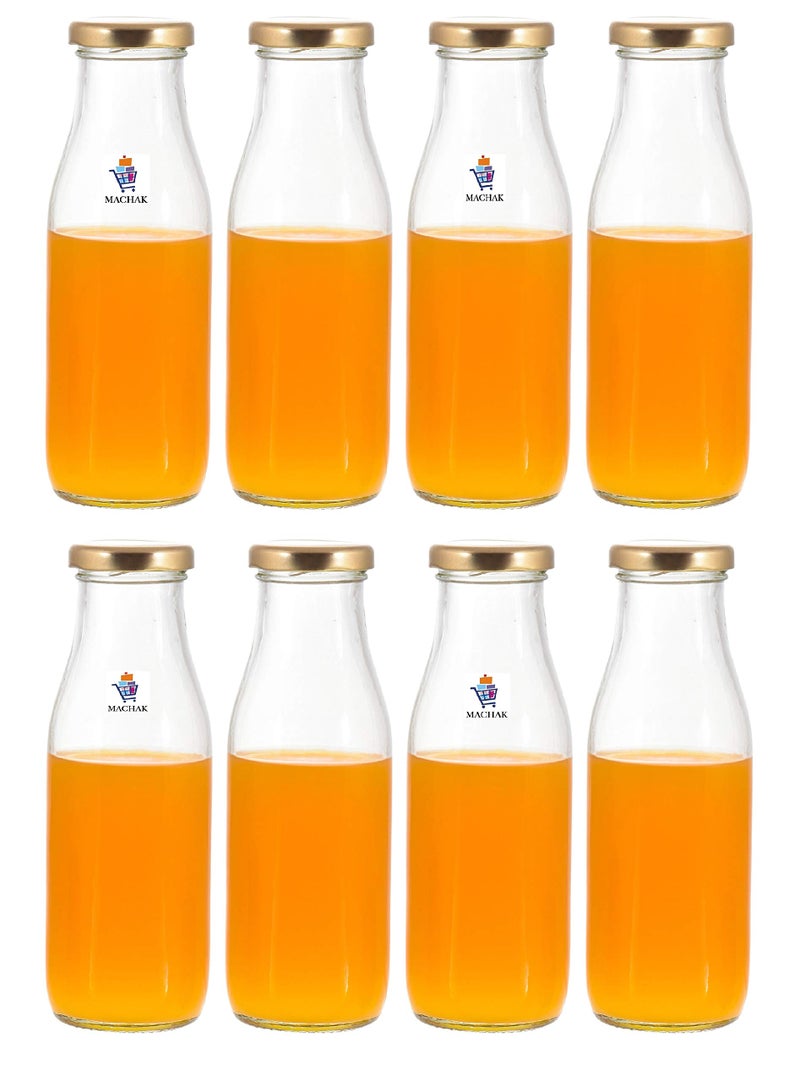 Machak Milk Bottle Glass Water Bottle For Fridge with Air Tight Cap, 300 ml, Clear (Set of 8) - Image 1