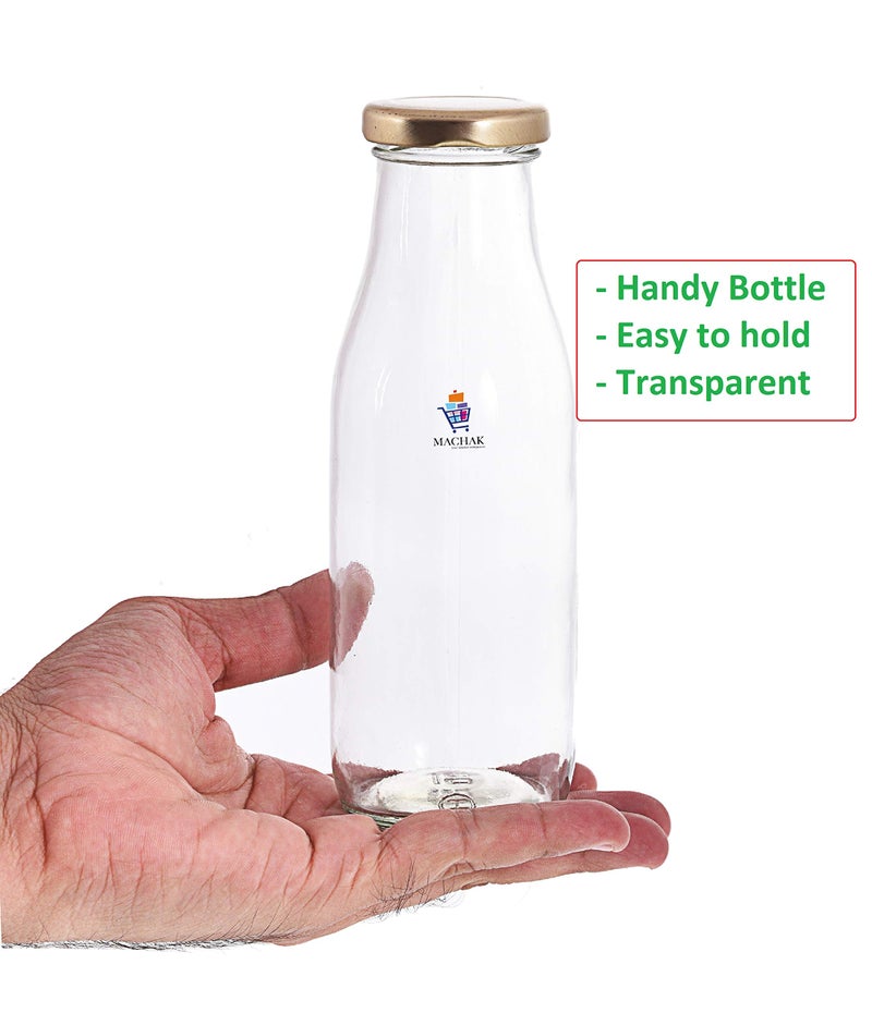 Machak Milk Bottle Glass Water Bottle For Fridge with Air Tight Cap, 300 ml, Clear (Set of 8) - Image 4