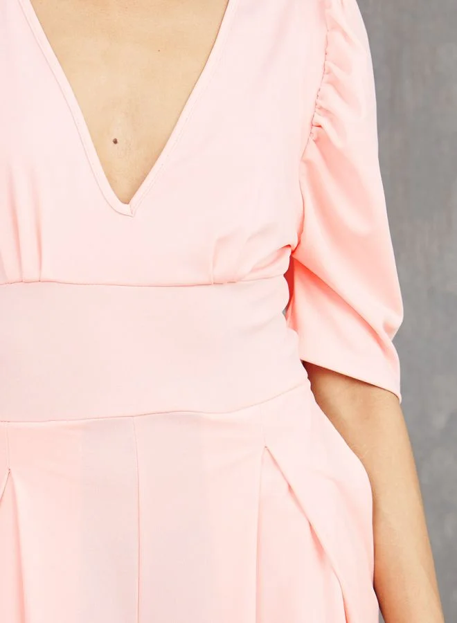 Take Two Plunge Neck Tie Back Detail Wide Leg Jumpsuit