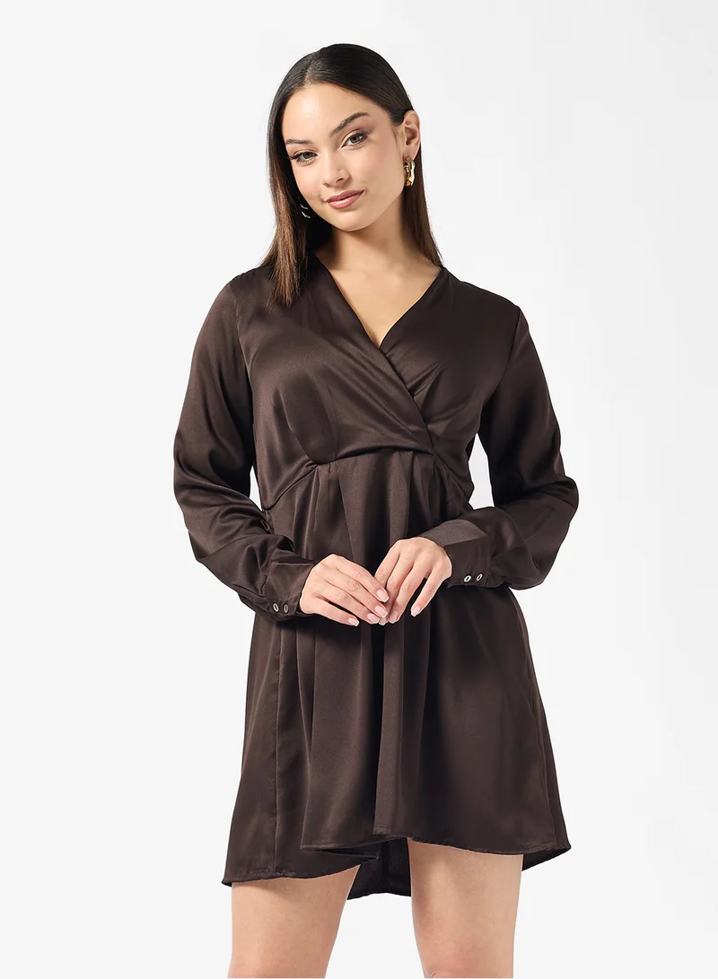 ONLY Onljane Life Jayde Long Sleeve V Neck Mini Dress