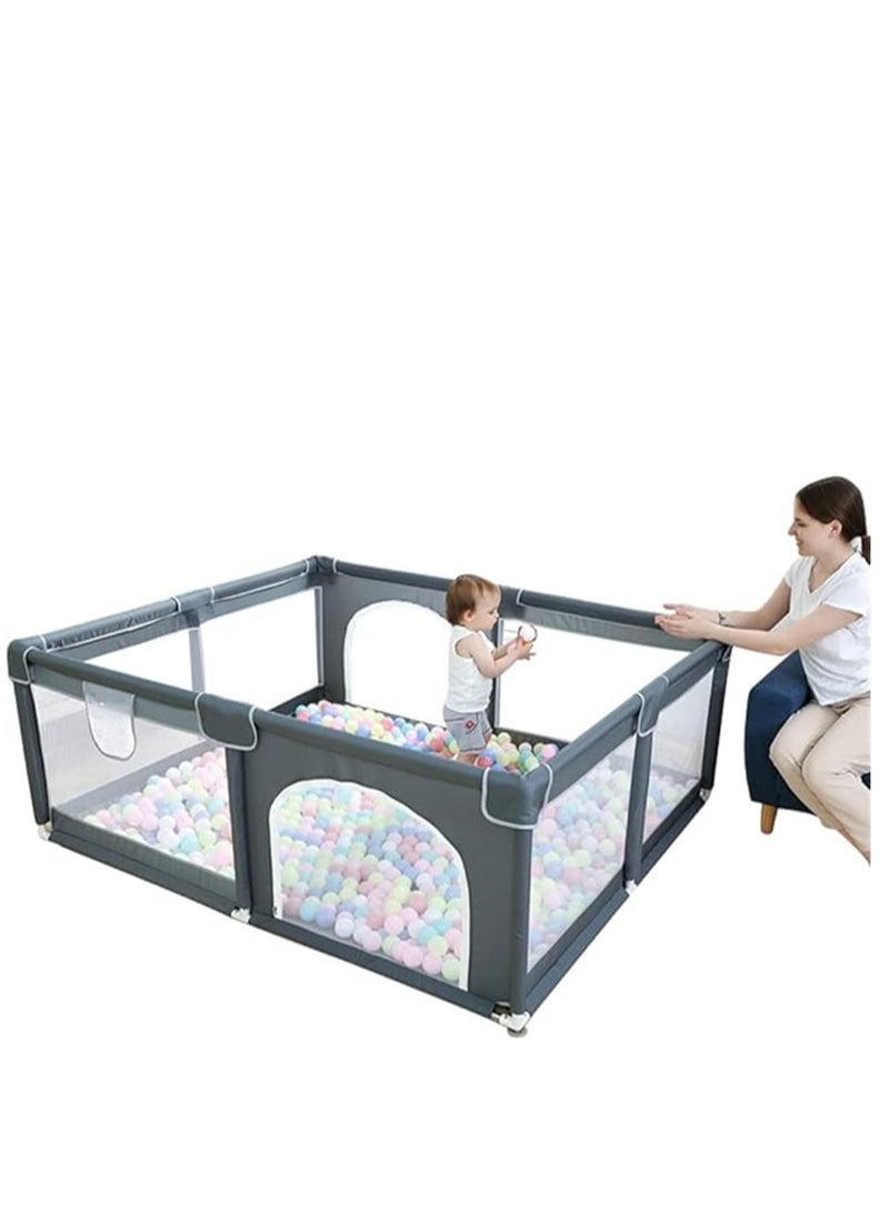 Baby Playpen, Indoor Game Fence for Children, Large Portable Toddler Safety Fence Baby Crawling Playground with Breathable Mesh and Zipper Door (Dark Grey 150*180) - Image 1