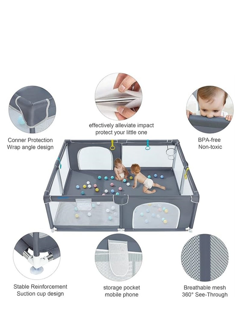 Baby Playpen, Indoor Game Fence for Children, Large Portable Toddler Safety Fence Baby Crawling Playground with Breathable Mesh and Zipper Door (Dark Grey 150*180) - Image 3