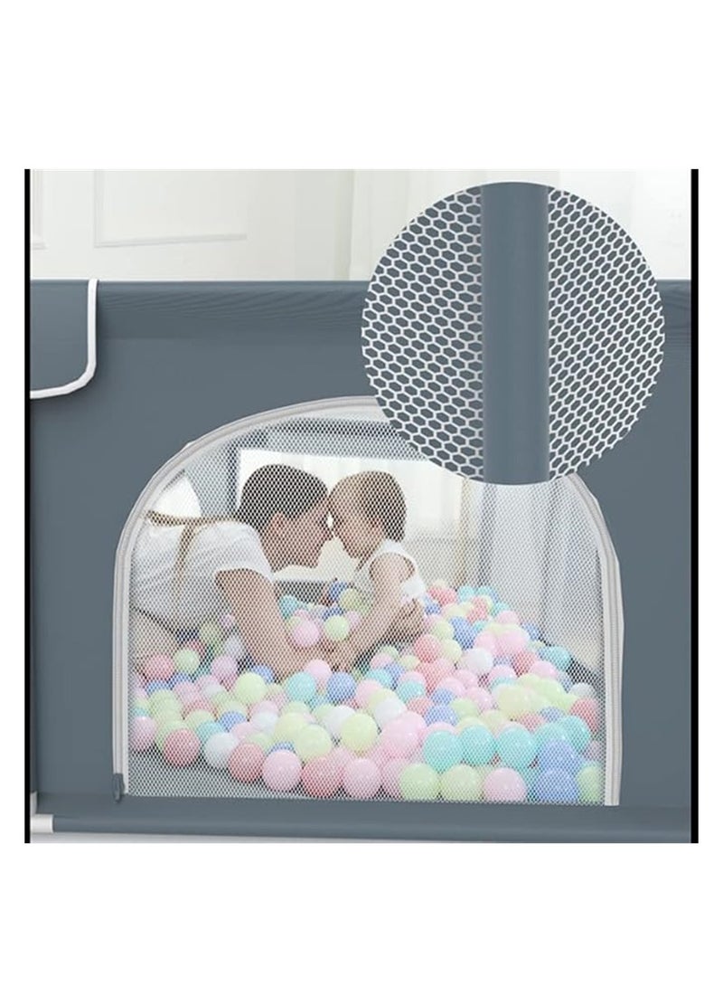 Baby Playpen, Indoor Game Fence for Children, Large Portable Toddler Safety Fence Baby Crawling Playground with Breathable Mesh and Zipper Door (Dark Grey 150*180) - Image 4