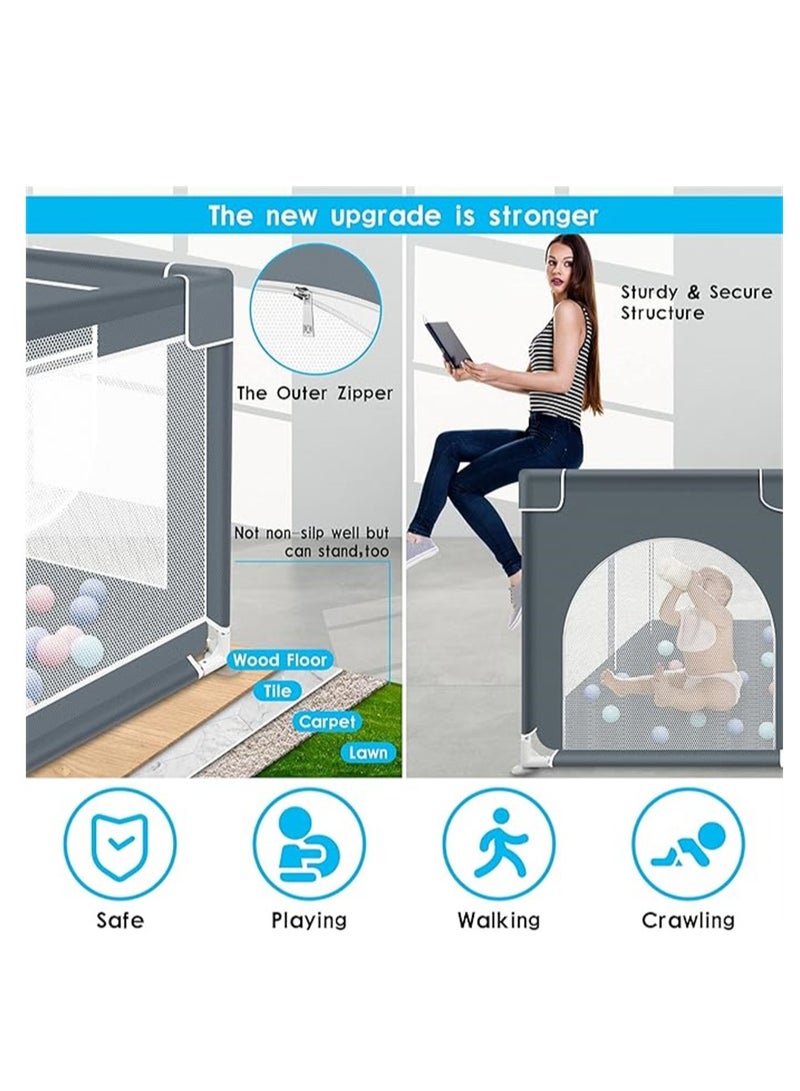 Baby Playpen, Indoor Game Fence for Children, Large Portable Toddler Safety Fence Baby Crawling Playground with Breathable Mesh and Zipper Door (Dark Grey 150*180) - Image 5