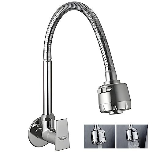 Spazio Liner Brass Kitchen Sink Cock Tap/Sink Faucet with 360 Degree Flexible Swivel Spout & Dual Flow Pattern for Hot OR Cold Water with Wall Flange Pillar Tap Faucet (Wall Mount Installation Type) - Image 1
