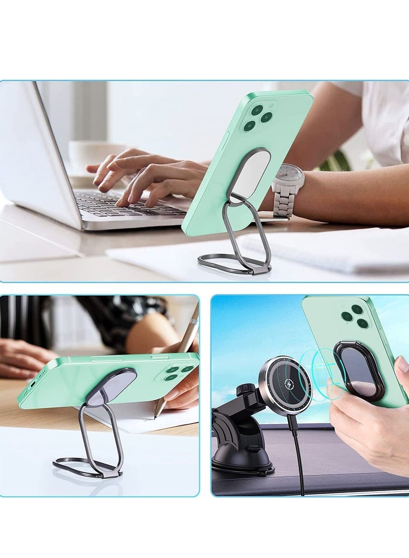 Y&D Phone Ring Holder Finger Kickstand, 360° Rotating Ultra-Thin Foldable Mobile Grip, Compatible with All Smartphones and Tablets 2-Pack (Silver Black) - Image 2