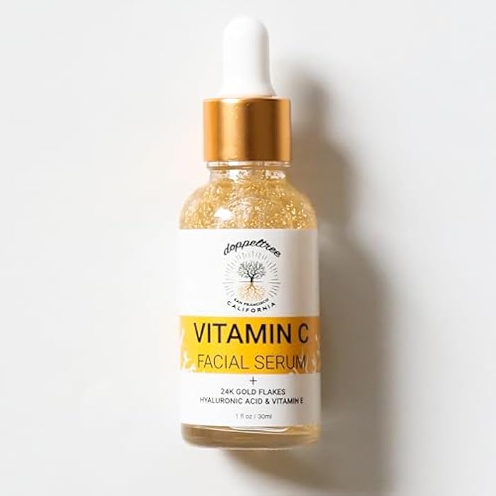 Doppeltree Organic Vitamin C Face Serum with 24K Gold Flakes, Hyaluronic Acid, Vitamin E - Vit C Facial Serum - Acne Scar Treatment, Dark Spot Corrector, Anti Aging & Brightening - Formulated in San Francisco - Image 1