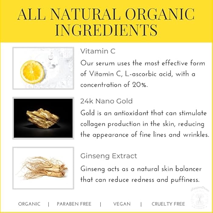 Doppeltree Organic Vitamin C Face Serum with 24K Gold Flakes, Hyaluronic Acid, Vitamin E - Vit C Facial Serum - Acne Scar Treatment, Dark Spot Corrector, Anti Aging & Brightening - Formulated in San Francisco - Image 4