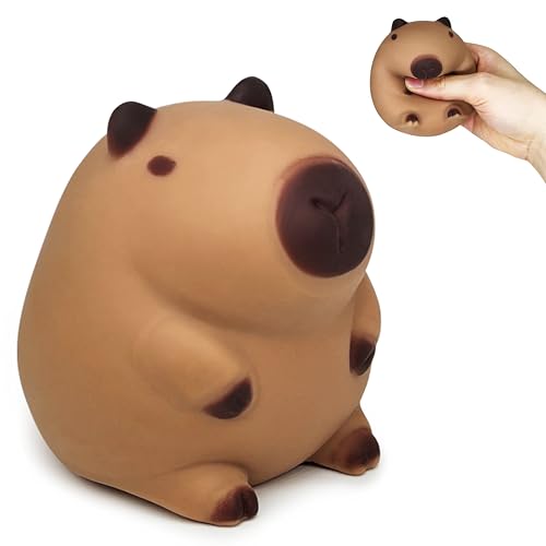 JIAHO Squishy Capybara Stress Balls Squeeze Toys Super Fun Animal Stress Relief Ball for Kids and Teens Dough Ball Sensory Toys Party Favors Classroom Prizes Sitting Capybara Squish Balls Fidget Toys - Image 1