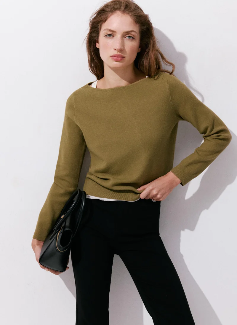Fine-Knit Boat-Neck Sweater