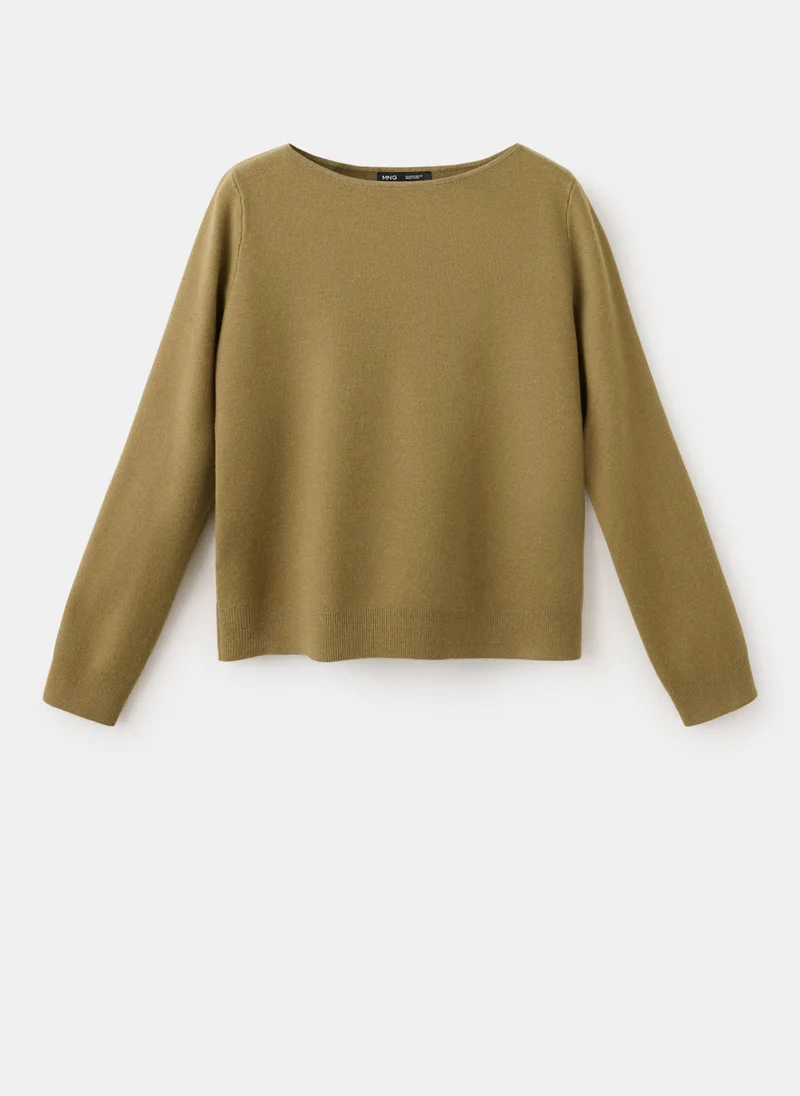Mango 37-KHAKI Fine-Knit Boat-Neck Sweater for Women | Best Price UAE