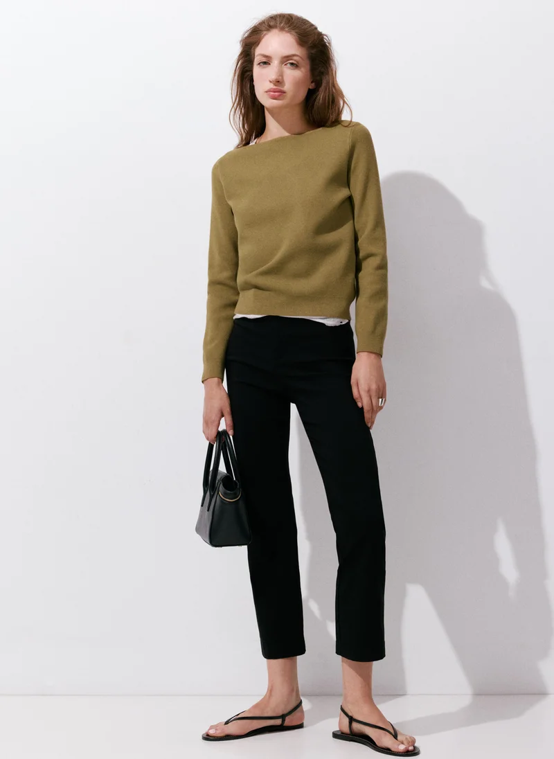 Mango 37-KHAKI Fine-Knit Boat-Neck Sweater for Women | Best Price UAE