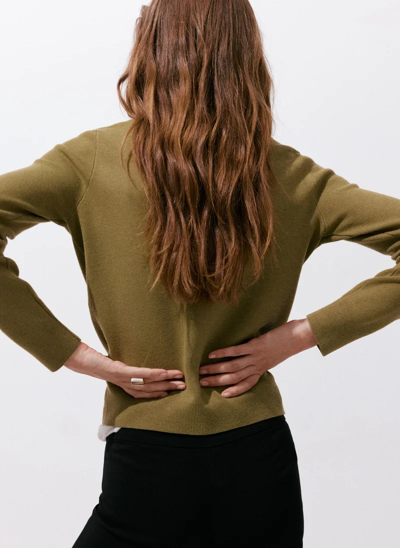 Mango 37-KHAKI Fine-Knit Boat-Neck Sweater for Women | Best Price UAE