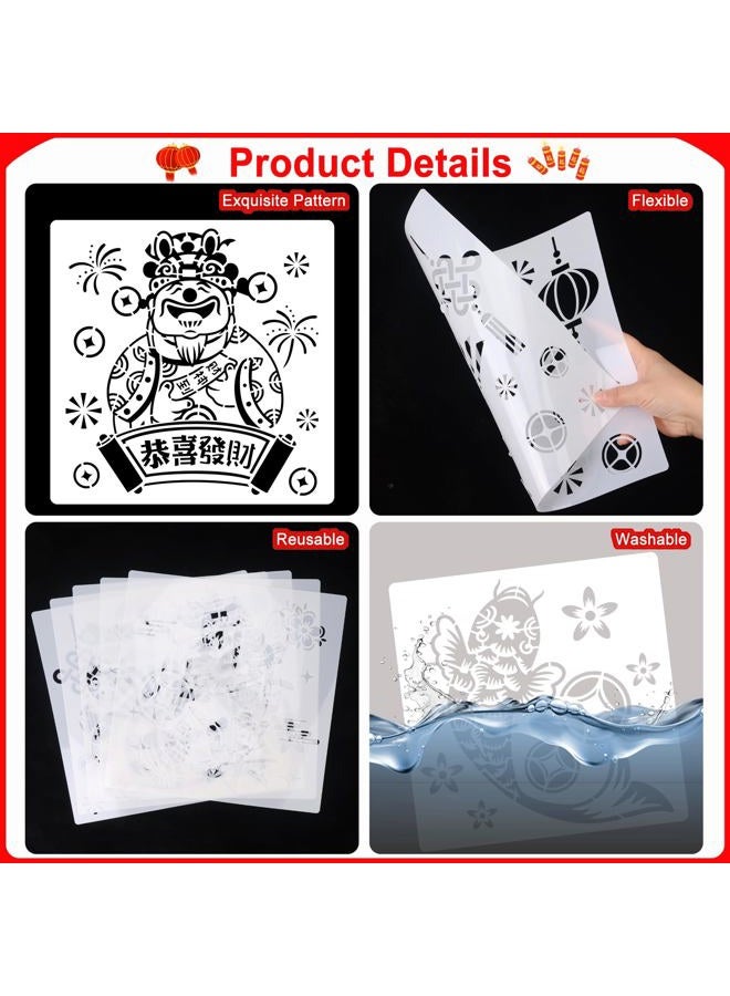 MWOOT Painting Stencils for 2026 Chinese New Year of The Horse, FU Characters Drawing Templates for China Lunar New Year Traditional Art Crafts Projects, 20X20CM Medium - Image 5