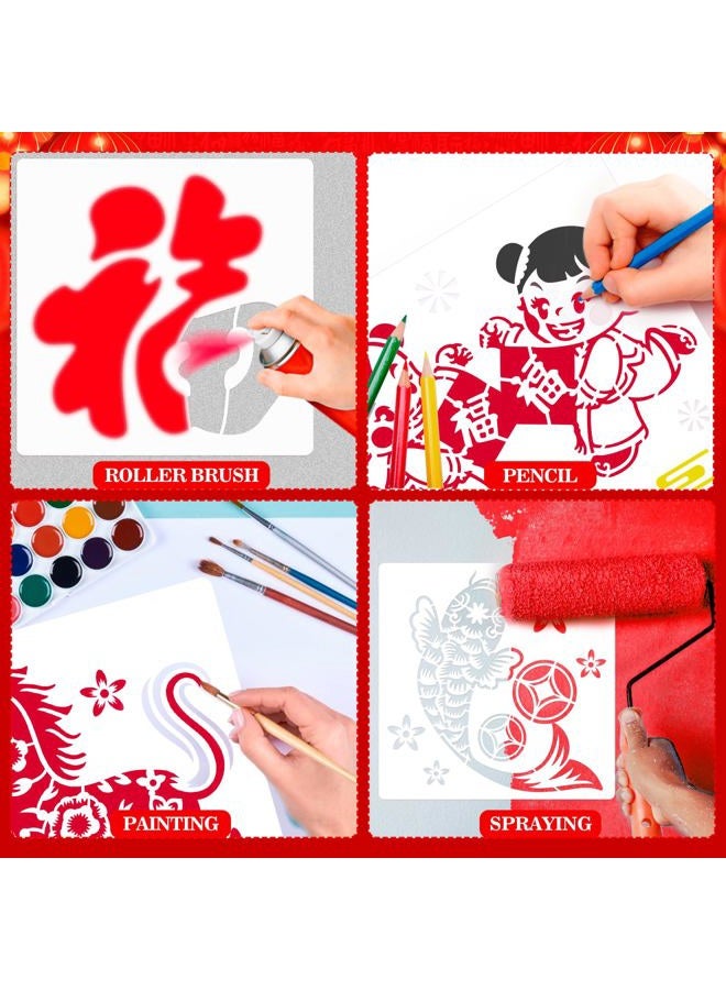 MWOOT Painting Stencils for 2026 Chinese New Year of The Horse, FU Characters Drawing Templates for China Lunar New Year Traditional Art Crafts Projects, 20X20CM Medium - Image 4