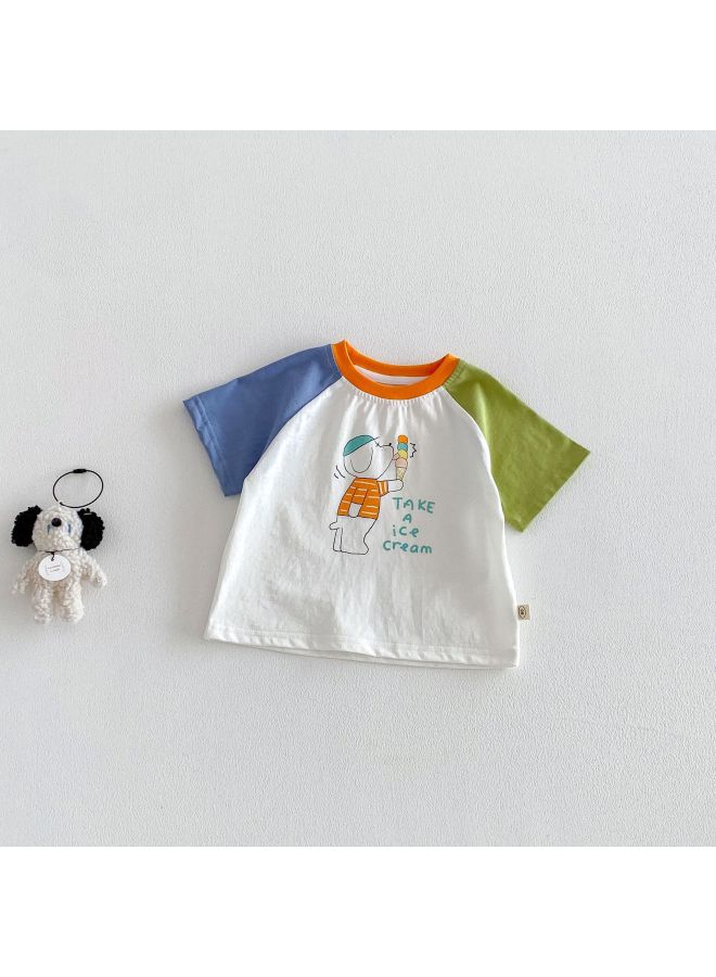 Baby Fashion Cartoon T-shirt 2026 New Summer Boys Color-blocking Raglan Sleeve Top Children Stylish Summer Thin Clothes