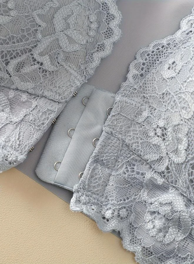 Take Two Grey Lace Padded Non Wired Regular Bra