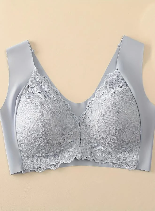 Take Two Grey Lace Padded Non Wired Regular Bra