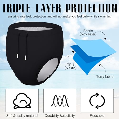 Glitopper 2 Pcs Reusable Adult Swim Diapers Special Needs Cloth Diaper Covers Washable Nappy Trunks Waterproof Leakproof for Postpartum Women Incontinence Protection UnisexS - Image 5