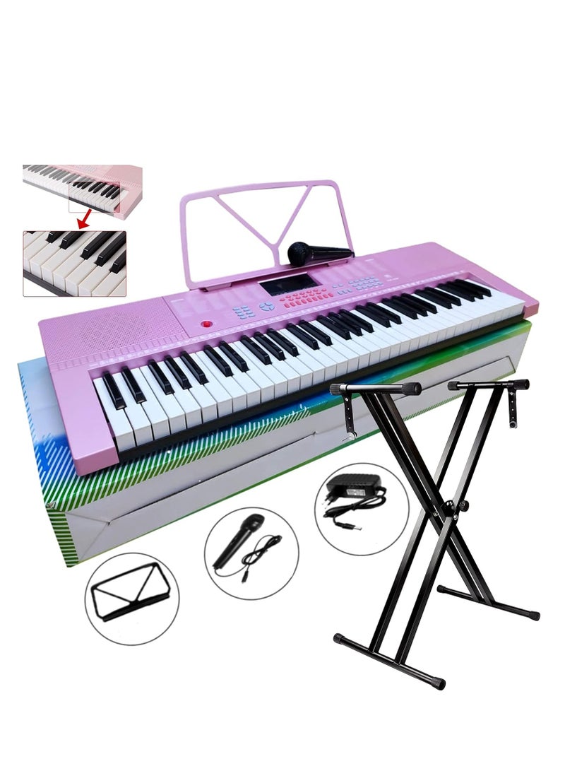 YONGMEI 61-Key Portable Electronic Keyboard with Stand and Microphone - Pink  - Image 1
