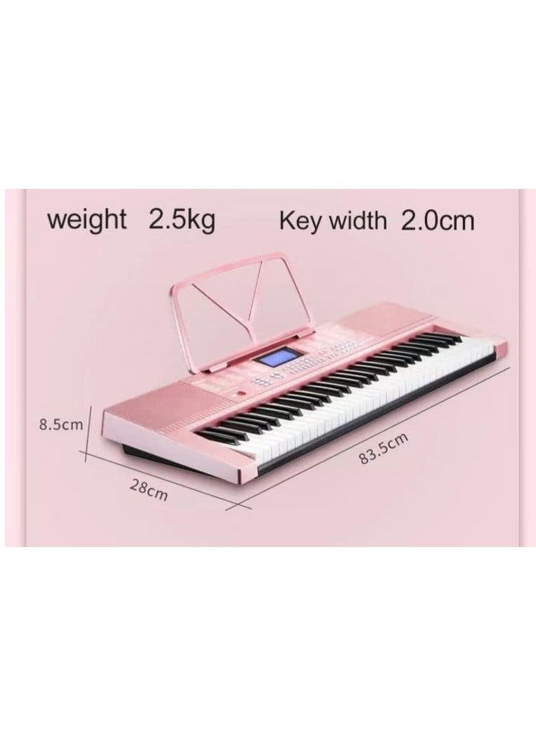 YONGMEI 61-Key Portable Electronic Keyboard with Stand and Microphone - Pink  - Image 3
