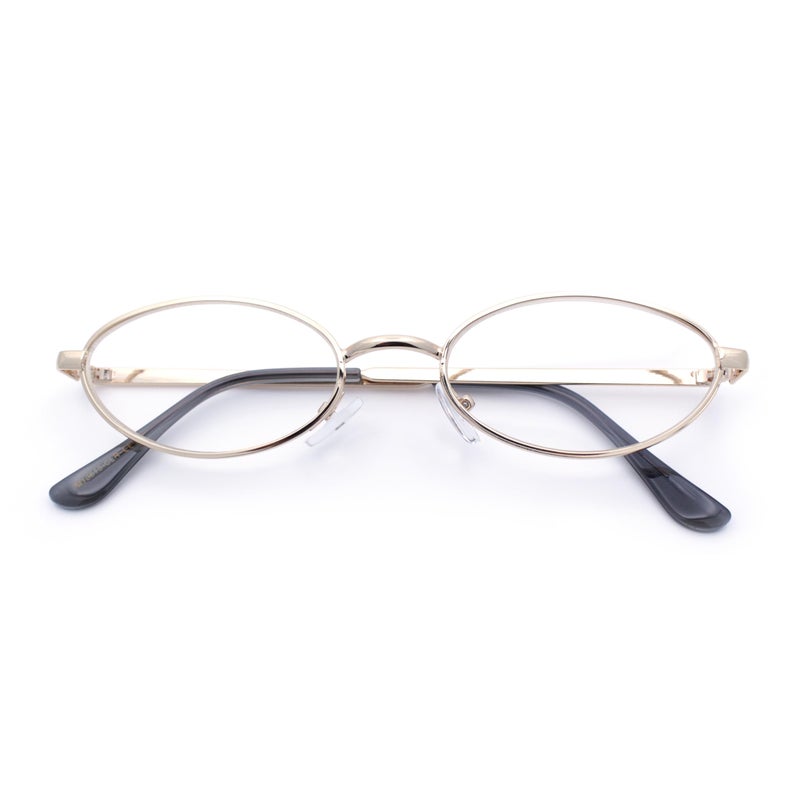 SA106 Extra Narrow Oval Metal Rim Round Retro Vintage Clear Lens Eye Glasses Gold - Image 2