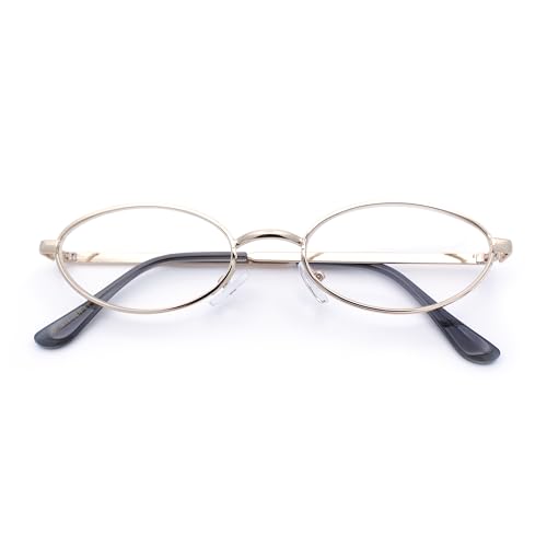 SA106 Extra Narrow Oval Metal Rim Round Retro Vintage Clear Lens Eye Glasses Gold - Image 1