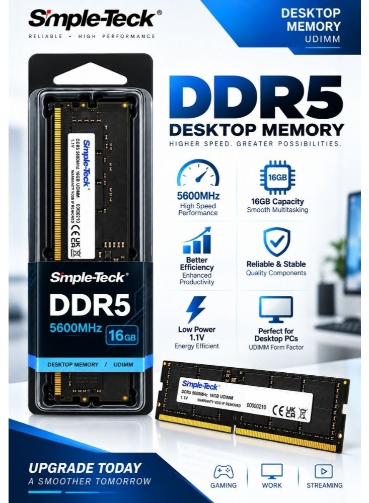 Simple-Teck DDR5 5600MHz Desktop RAM | 16GB | UDIMM Memory Module | High-Speed DDR5 PC Memory | 1.1V | Desktop Computer Upgrade - Image 3