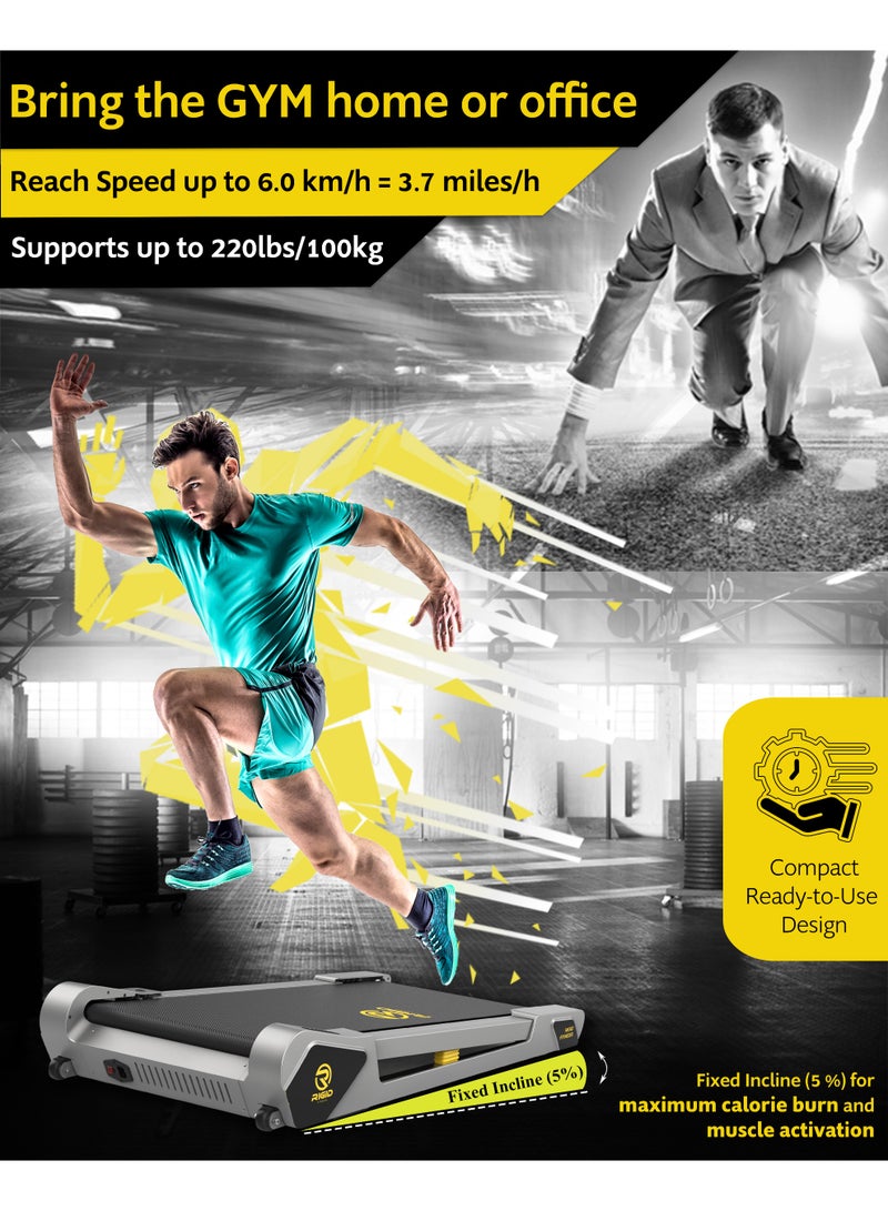 RIGID FITNESS Under Desk Walking Pad Treadmill with Incline for Home & Office, Durable & Quiet Motor, Compact & Space-Saving, Ideal for Walking & Light Jog with Remote Control, 220lbs/100kg Max Load, 6Km/h Speed - Image 3