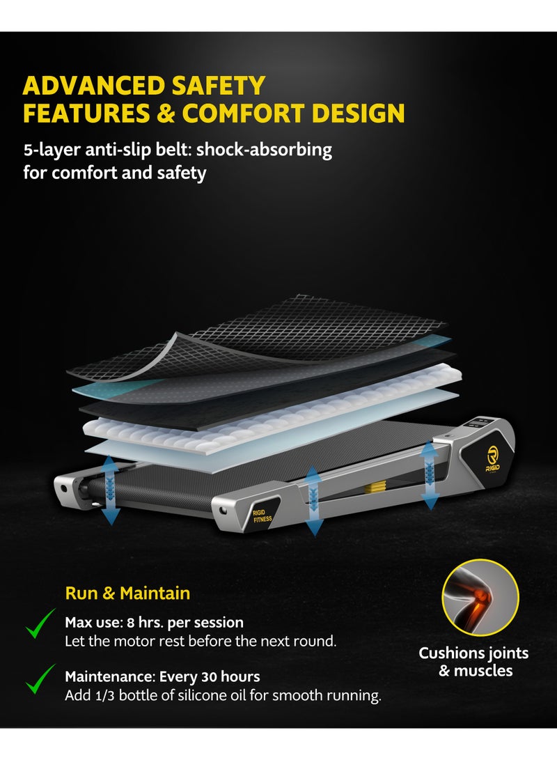 RIGID FITNESS Under Desk Walking Pad Treadmill with Incline for Home & Office, Durable & Quiet Motor, Compact & Space-Saving, Ideal for Walking & Light Jog with Remote Control, 220lbs/100kg Max Load, 6Km/h Speed - Image 4