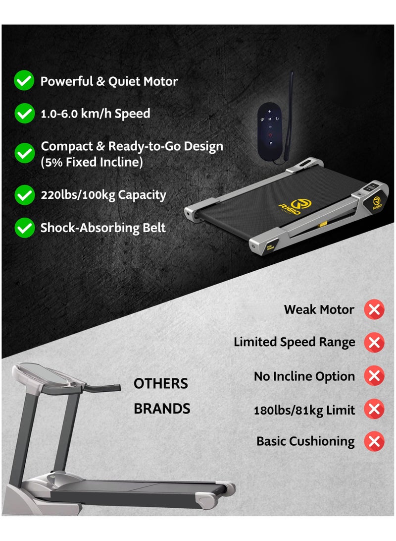 RIGID FITNESS Under Desk Walking Pad Treadmill with Incline for Home & Office, Durable & Quiet Motor, Compact & Space-Saving, Ideal for Walking & Light Jog with Remote Control, 220lbs/100kg Max Load, 6Km/h Speed - Image 2