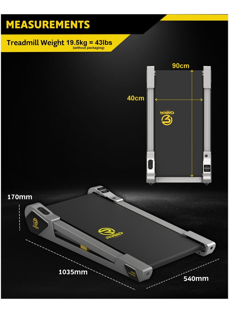 RIGID FITNESS Under Desk Walking Pad Treadmill with Incline for Home & Office, Durable & Quiet Motor, Compact & Space-Saving, Ideal for Walking & Light Jog with Remote Control, 220lbs/100kg Max Load, 6Km/h Speed - Image 5