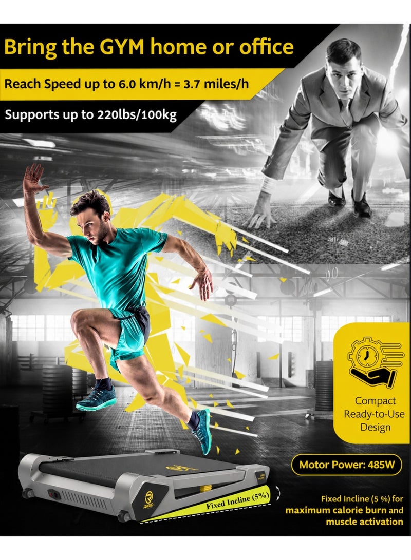 RIGID FITNESS Under Desk Walking Pad Treadmill with Incline for Home & Office, Durable & Quiet Motor, Compact & Space-Saving, Ideal for Walking & Light Jog with Remote Control, 220lbs/100kg Max Load, 6Km/h Speed - Image 3