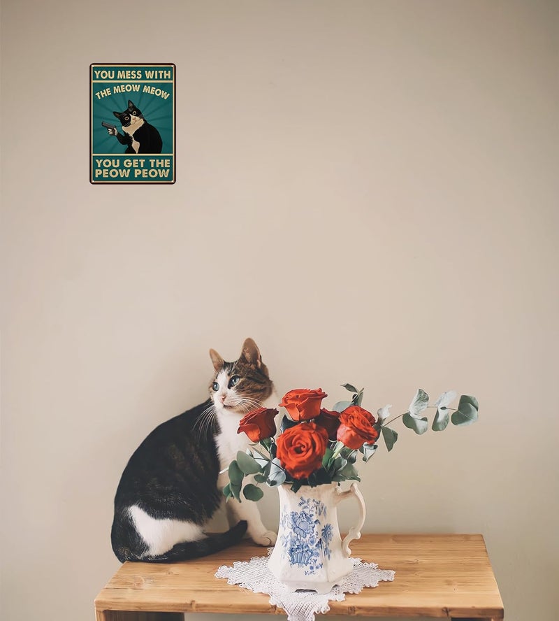 Funnysign Cat Lovers Gifts You Mess With Meow Mow Cat Tin Sign for Home Man Cave Bedroom Living Room Bathroom Decor 8 X 12 Inch (3995) - Image 4