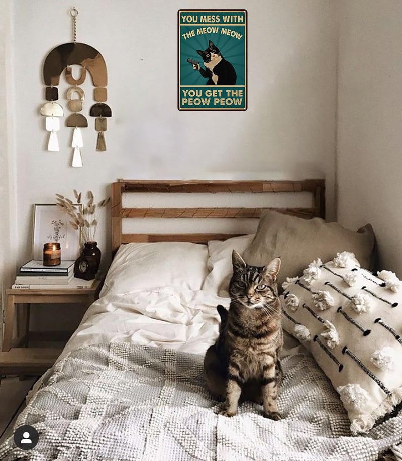 Funnysign Cat Lovers Gifts You Mess With Meow Mow Cat Tin Sign for Home Man Cave Bedroom Living Room Bathroom Decor 8 X 12 Inch (3995) - Image 5