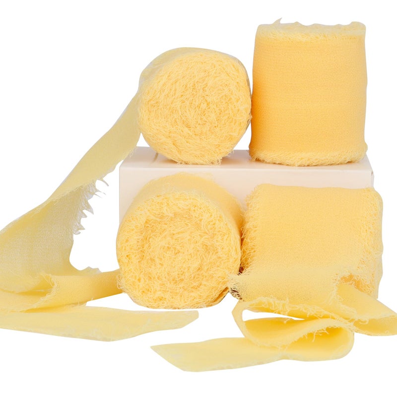 4 Rolls Chiffon Silk Ribbon With Frayed Edge  112 Inch Wide 21 Yards Long  Handmade Fringe for Crafts Weddings and Home Decor  Cream Yellow 176