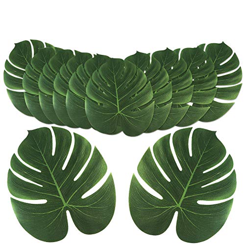 OurWarm 24pcs Large Artificial Tropical Palm Leaves, Faux Safari Leaves Monstera Fake Leaves, Hawaiian Luau Party Jungle Beach Theme Decorations for Birthday Party Safari Table Decorations Supplies - Image 1