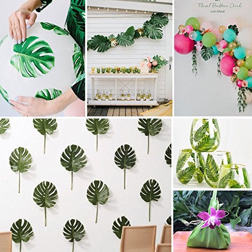 OurWarm 24pcs Large Artificial Tropical Palm Leaves, Faux Safari Leaves Monstera Fake Leaves, Hawaiian Luau Party Jungle Beach Theme Decorations for Birthday Party Safari Table Decorations Supplies - Image 5