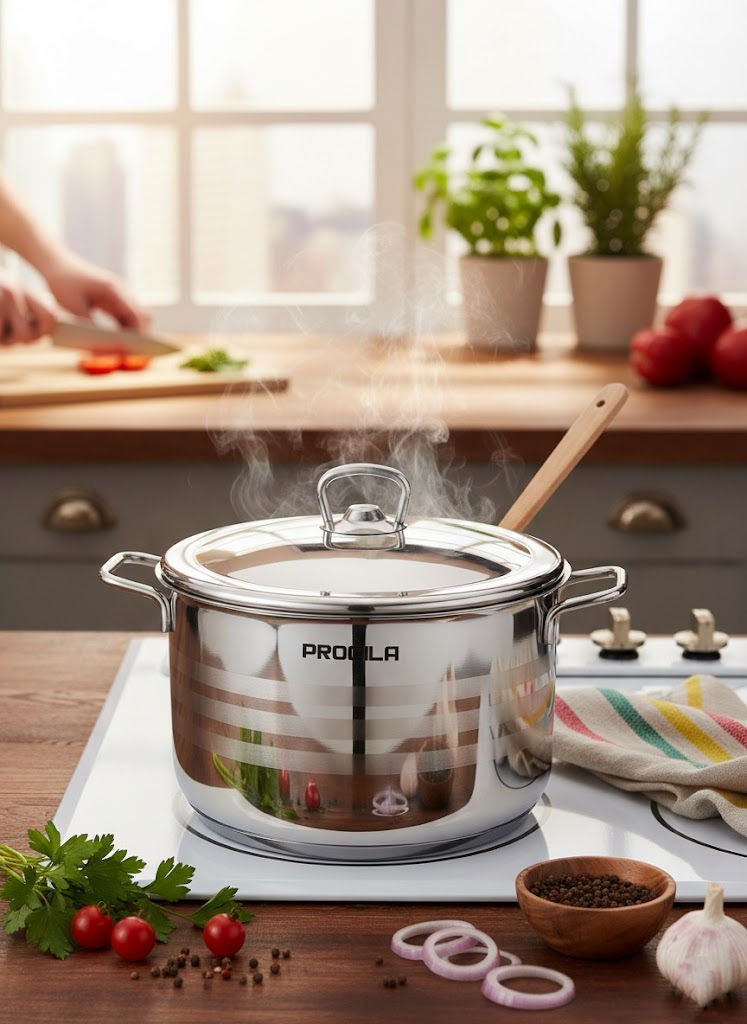 PROCILA Estra Stainless Steel Cooking Pot 16CM Silver With 5 Induction Layers Bottom - Image 3