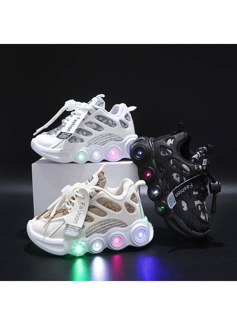 2023 Trendy LED Light-Up Kids Sneakers Breathable Mesh White