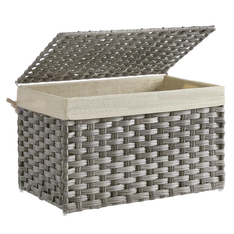 SONGMICS SONGMICS Storage Basket with Lid 172 Gallon 65L Storage Bin Woven Blanket Storage Basket with Handles Foldable Removable Liner Metal Frame for Bedroom Laundry Room Gray URST56WG