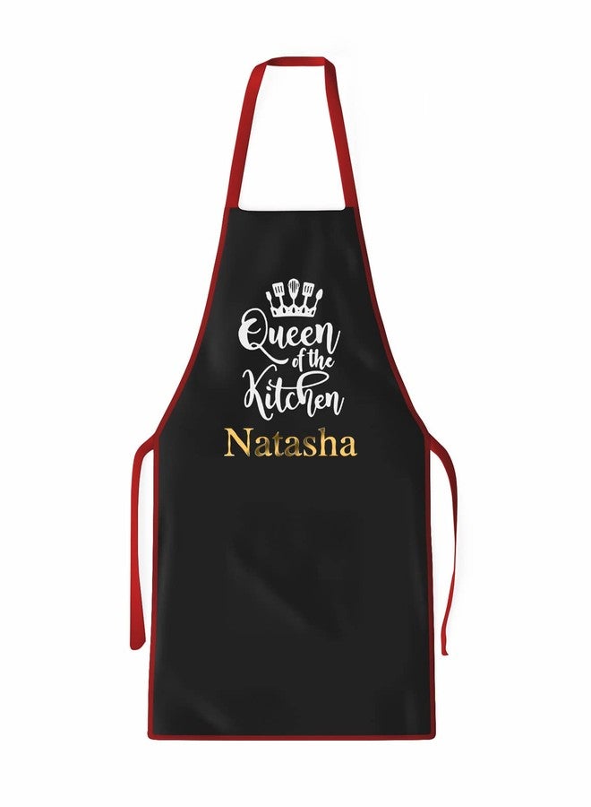 AICA Customized Name Queen of the Kitchen Apron for Women � Black, Height � 75cms