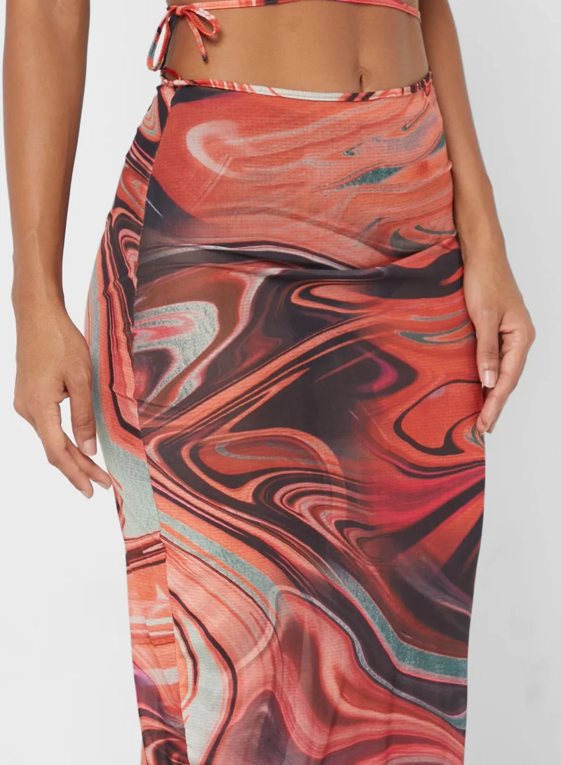 Missguided Printed High Waist Midi Skirt